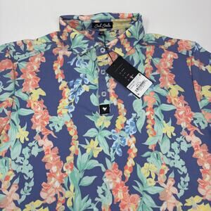 Bad Birdie Mens Large Multicolor Lei'd Floral Short Sleeve Golf Polo Shirt NWT